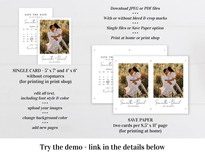 Photo calendar save the date template Editable calendar Modern photo save the date Printable Wedding announcement DIY Download FOCSO18 image 2