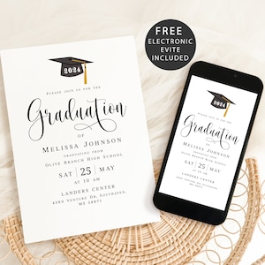 Graduation invitation template printable Editable Electronic graduation invite Grad announcement Class of 2024 College graduation Templett image 1