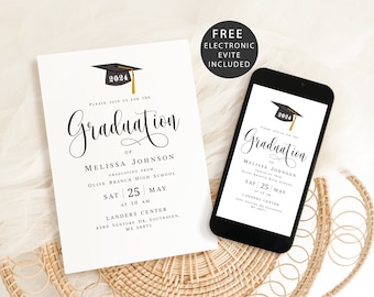 Graduation invitation template printable Editable Electronic graduation invite Grad announcement Class of 2024 College graduation Templett