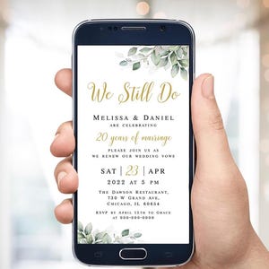 Electronic we still do invitation template Greenery wedding e-invite Wedding vow renewal invite Foliage Digital Download Edit with Templett image 2