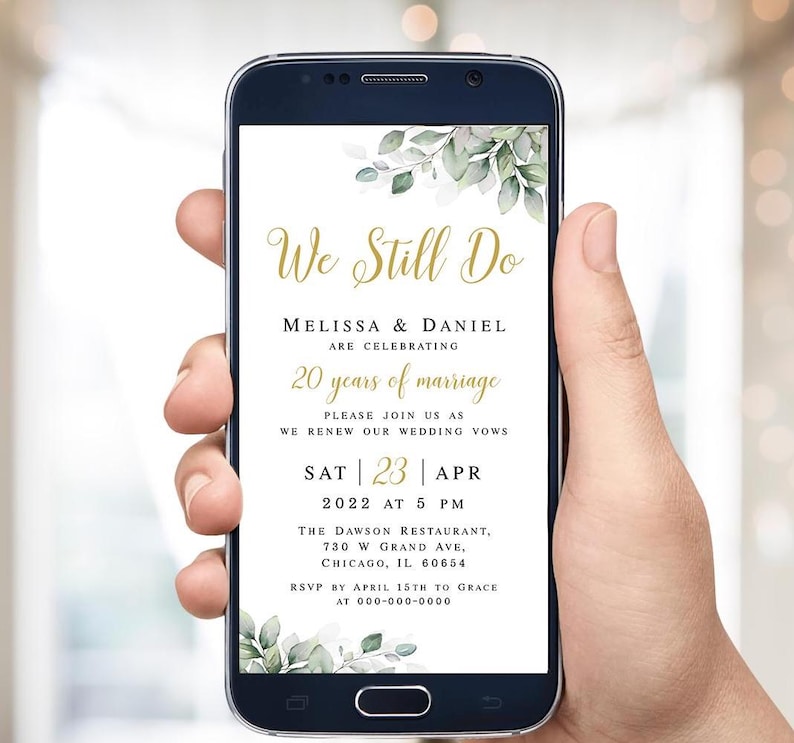 Electronic we still do invitation template Greenery wedding e-invite Wedding vow renewal invite Foliage Digital Download Edit with Templett image 2