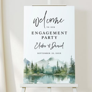 Welcome engagement party sign template Lake forest welcome sign Editable Mountains engagement poster Modern DIY Download Templett MOLAFF7