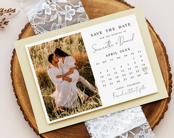 Wedding calendar save the date Customizable template with photo Editable download Templett FOCSO18