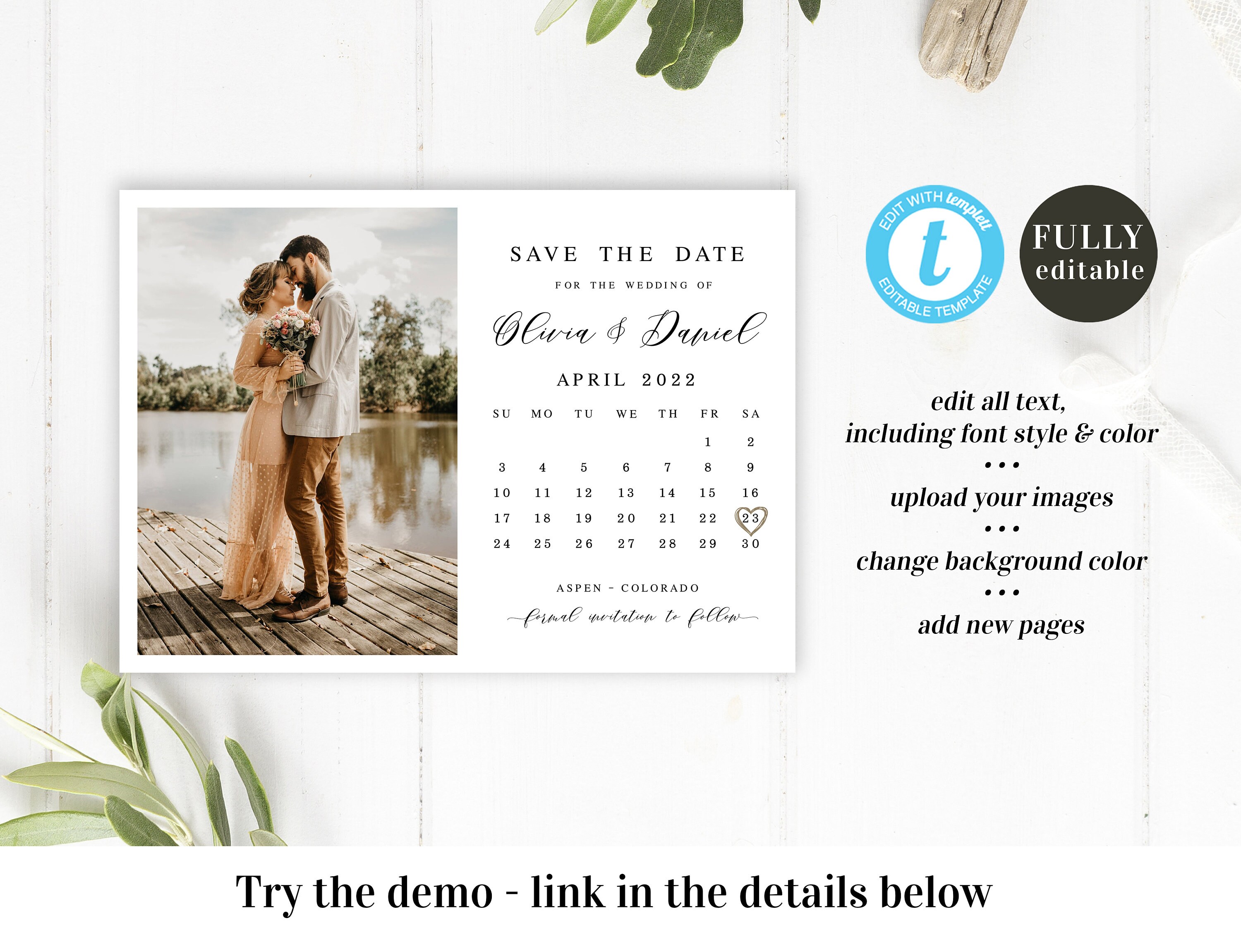 Calendar Save the Date Fully Editable Template With Photo Etsy