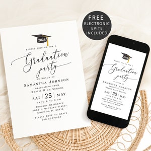 Graduation party invitation template printable Grad announcement Electronic grad invite Class of 2024 College graduation Download Templett