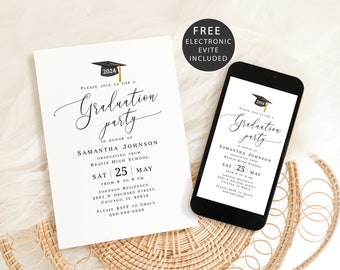 Graduation party invitation template printable Grad announcement Electronic grad invite Class of 2024 College graduation Download Templett