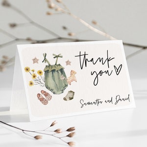 Boho baby shower thank you card template Editable Flat and Folded thank you card Boy clothes baby shower DIY Download Templett MSBSTF7