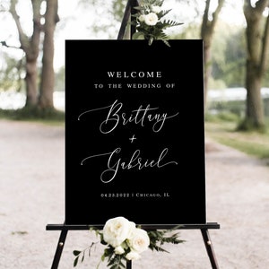 Welcome sign Editable template Black and White Wedding welcome board printable Elegant reception poster Download Templett Blwht-30