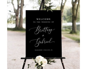 Welcome sign Editable template Black and White Wedding welcome board printable Elegant reception poster Download Templett Blwht-30