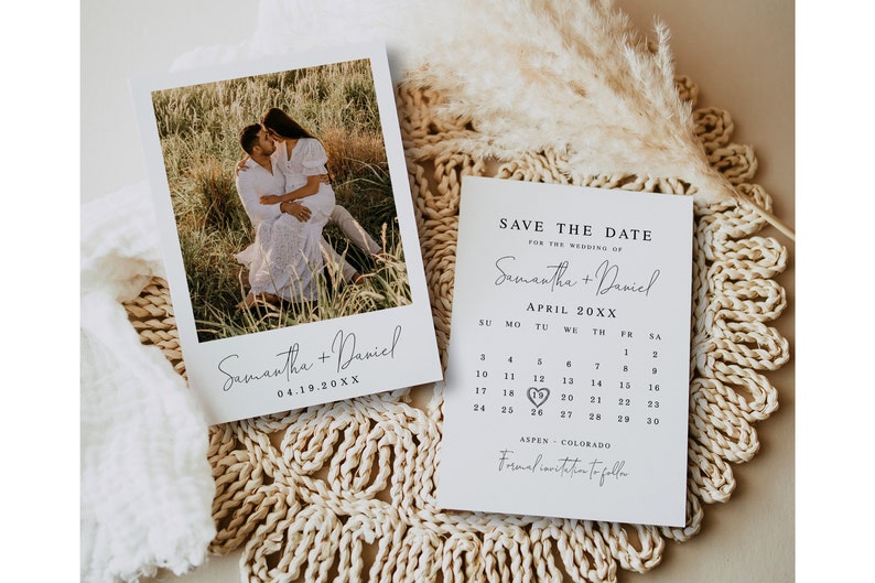 Photo calendar save the date template Editable calendar Modern photo save the date Printable Wedding announcement DIY Download FOCSO18 image 8