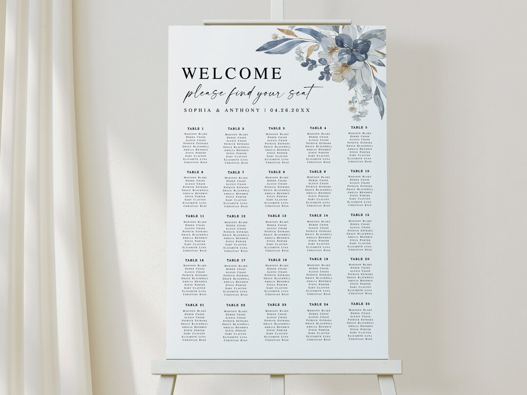 Dusty Blue Seating Chart Template Printable Editable Seating Chart ...