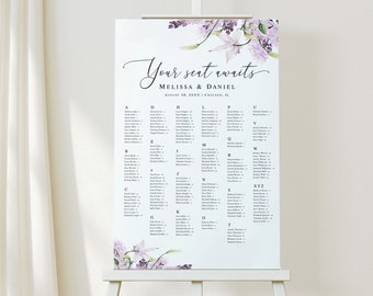 Lavender floral seating chart Editable template Alphabetical wedding guest list Digital download LaWed-A