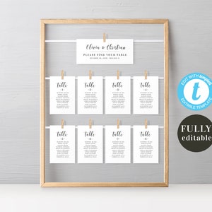 Wedding seating plan printable Seating chart template Editable seating cards Arrangement cards Personalized DIY Download Templett swc2 image 2