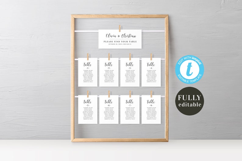 Wedding seating plan printable Seating chart template Editable seating cards Arrangement cards Personalized DIY Download Templett swc2 image 2