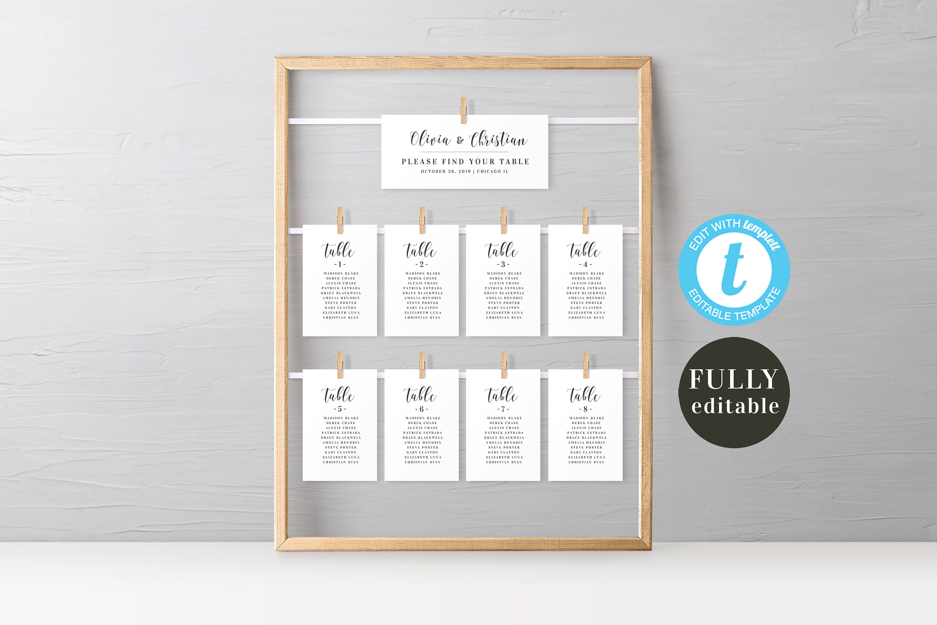 Wedding seating plan printable Seating chart template Fully | Etsy