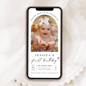 Modelo de convite eletrônico para o primeiro aniversário Convite com foto para o primeiro aniversário Evite o primeiro aniversário Convite eletrônico para o primeiro aniversário Baixar Templett SWC-BSM10