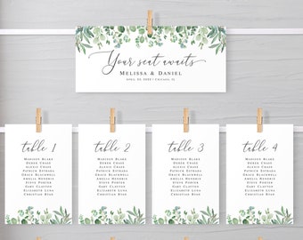 Eucalyptus seating plan printable Seating chart cards Editable greenery seating cards  Arrangement cards Digital Download Templett WEUF-3