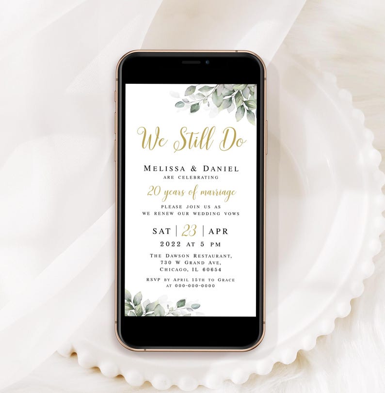 Electronic we still do invitation template Greenery wedding e-invite Wedding vow renewal invite Foliage Digital Download Edit with Templett image 8