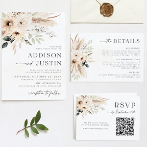 Boho wedding invitation template Boho wedding set printable Beige wedding invite Modern wedding set Download Edit with Templett BEGPRS25