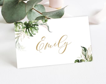 Greenery place cards template printable Editable name cards Flat and Folded cards Tropical place cards DIY Download Templett SWC-TR