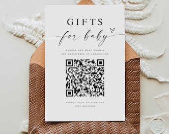 Tarjeta de registro de baby shower con plantilla de código QR Regalos para bebé Descargar Templett SWC-BSM10