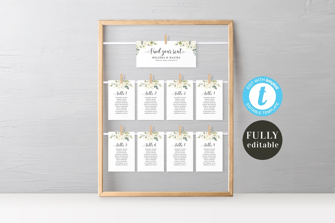 Seating Chart Cards Template Editable Seating Plan Printable - Etsy