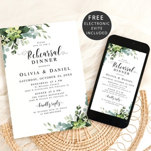 Greenery rehearsal dinner invitation template Eucalyptus wedding invite Rehearsal dinner e-invite Digital Download Templett SGWEUF2
