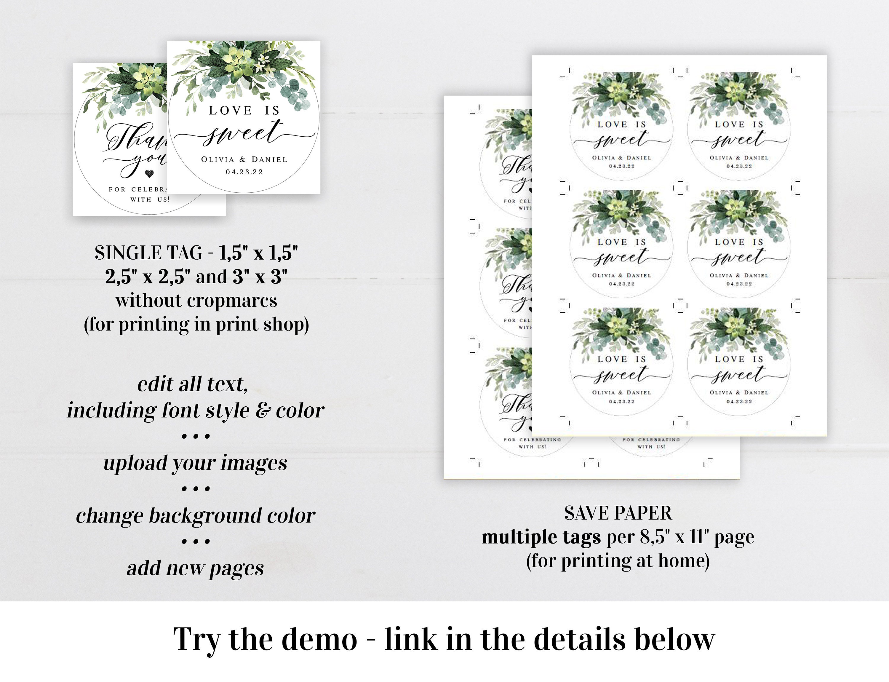 Cupcake Topper Labels Greenery Round Gift Tag Editable - Etsy