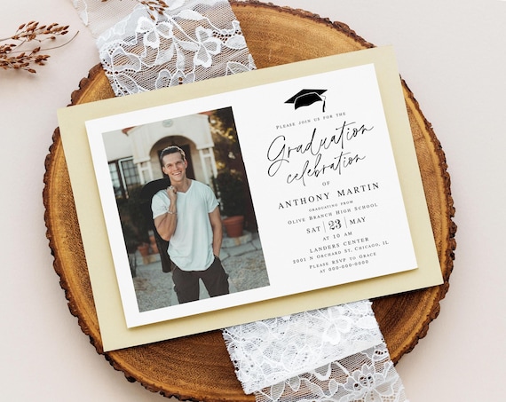 Graduation celebration invitation template Modern grad invite with photo Class of 2026 Download MyGrdt31