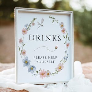 Wildflower drinks sign Wildflower bar sign Bridal drinks sign Floral baby shower signs Decor for baby shower Download Templett SWBS05