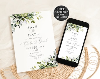 Eucalyptus save the date template Editable Electronic save the date Text message Wedding announcement Digital Download Templett GRWE-E