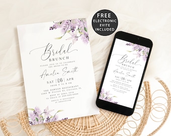 Lavender bridal brunch invitation template printable Editable invite Electronic lavender invite Digital DIY Download Templett LaWed-A