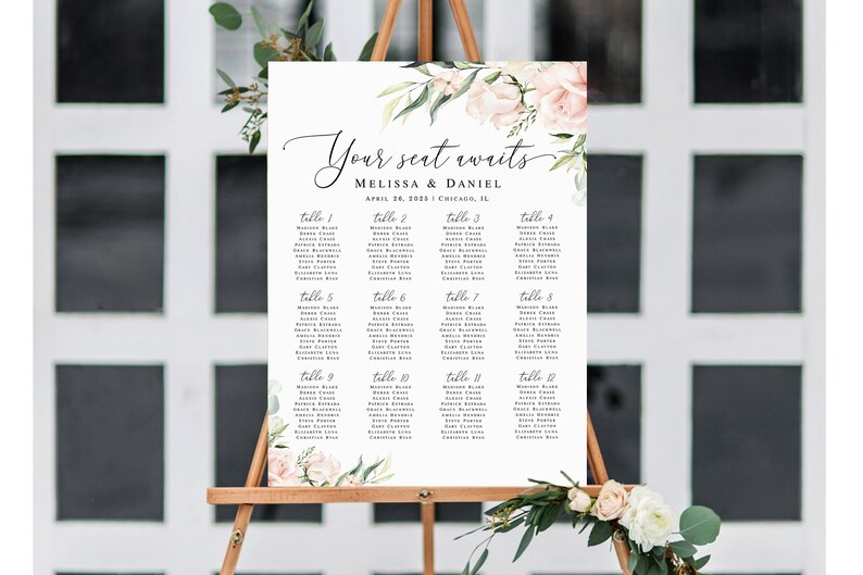 Seating Chart Poster Template Printable Editable Guest List Etsy