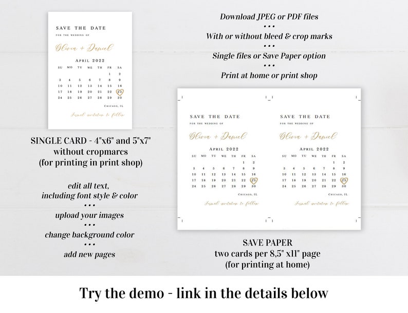 Save the Date Calendar Template Fully Editable Printable - Etsy