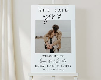 Welcome engagement party sign template Editable sign She said Yes Modern welcome photo poster printable Download Templett FThf-L7
