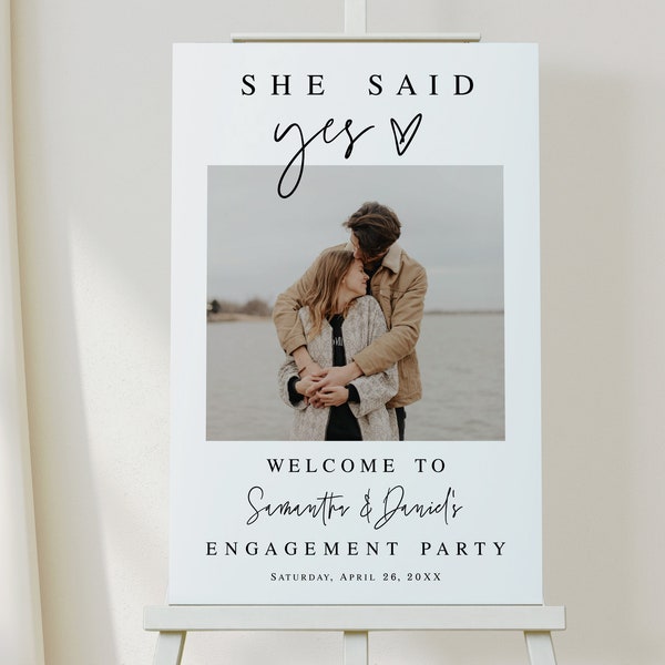 Welcome engagement party sign template Editable sign She said Yes Modern welcome photo poster printable Download Templett FThf-L7