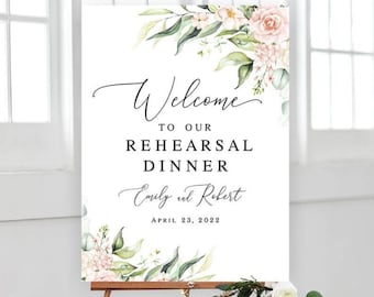 Pink roses wedding rehearsal dinner welcome sign template Floral reception poster Editable download WSPR-A