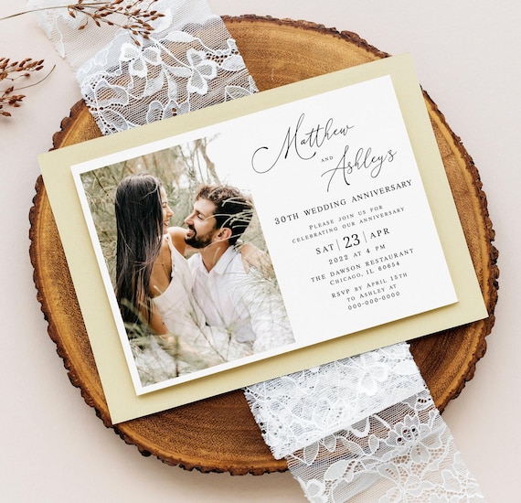 Customizable wedding anniversary invitation template Modern invite with photo Digital download Templett