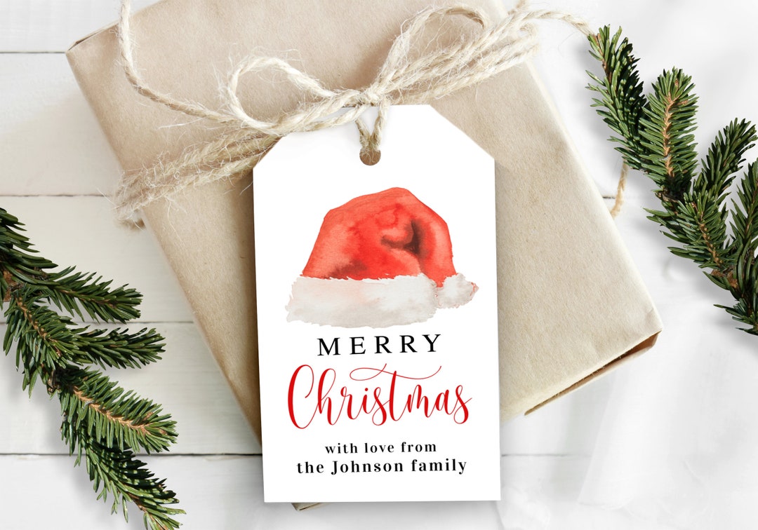 Santa Hat Gift Tag Editable Template Christmas Gift Tag Etsy Canada