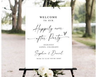 Happily ever after party welcome sign Editable welcome sign template Modern elopement welcome sign Minimalist welcome sign Templett SWC-M10