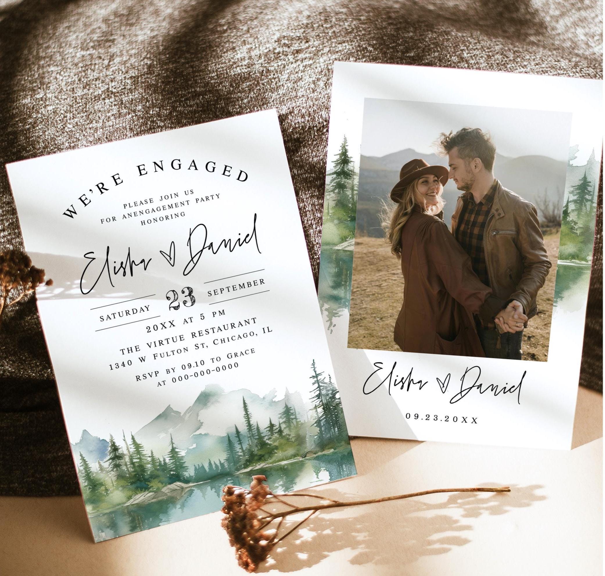 Mountains engagement party invitation template Lake