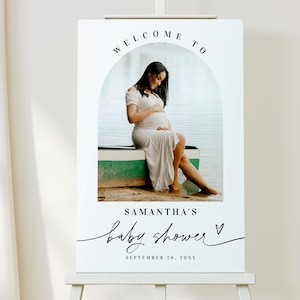 Cartello di benvenuto per baby shower con foto Modello modificabile per cartello di benvenuto ad arco Poster per baby shower Decorazione per baby shower fai da te Scarica Templett HCwbf-M2