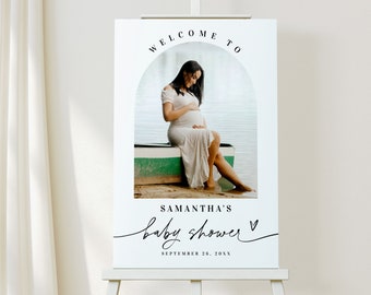 Photo baby shower welcome sign template Editable Arch baby shower welcome sign Minimalist welcome sign Modern Download Templett HCwbf-Ml