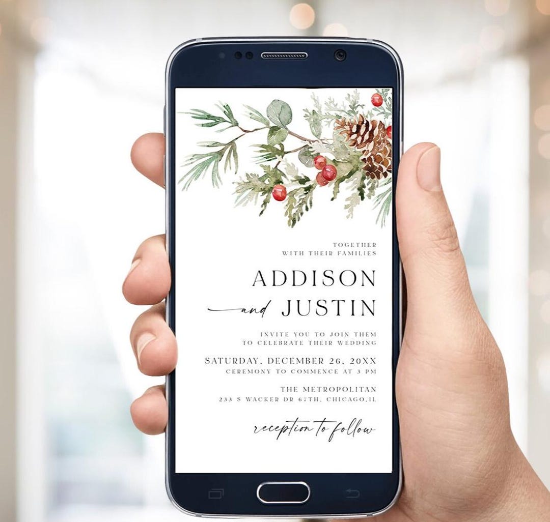 Digital Invitations Christmas Electronic Wedding Invitation Template Holiday E-invite ...