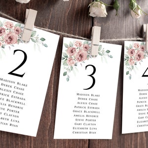 Modèle de carte de sièges floral Cartes de sièges suspendues Roses cendrées Cartes de sièges de mariage Cartes d'arrangement Télécharger Modifier avec Templett SDURS-10f