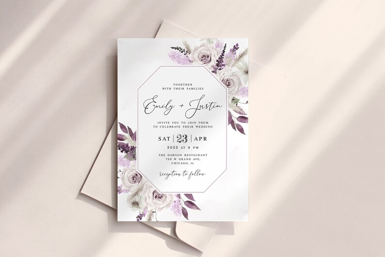 Purple Wedding Invitation Template Editable Printable - Etsy