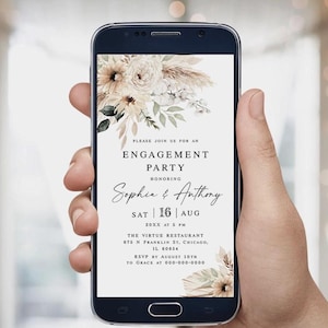 Electronic engagement invitation template Editable engagement e-invite Beige Digital boho invite Customizable Download Templett BEGPRS25