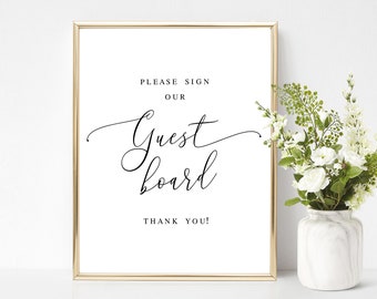 Please sign our guest board sign Editable template Wedding table decor Guest book alternative Printable DIY Download Templett #swc19
