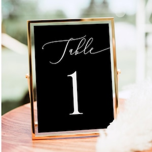 Black table number card template Wedding table number card printable Wedding table decor Calligraphy Download Edit with Templett Blwht-30