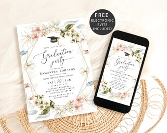 Floral graduation party invitation template Editable grad invite Class of 2026 Download Templett MyGrdt31